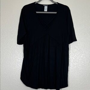Black babydoll top with criss-cross neckline, size large